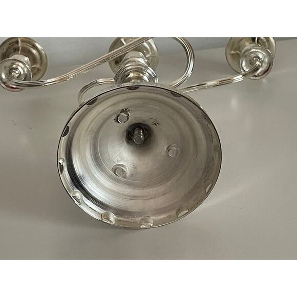 Silver Plate 3 Candle Candleabre Holder Twisting Arms Weighted Base - Picture 7 of 9